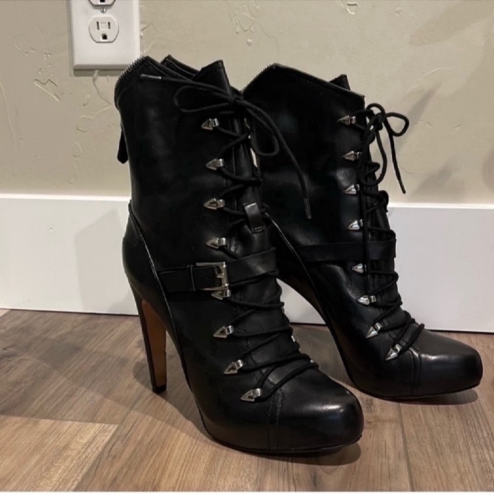 Sam Edelman Knox Black leather spike heeled Ankle Boots s 8.5